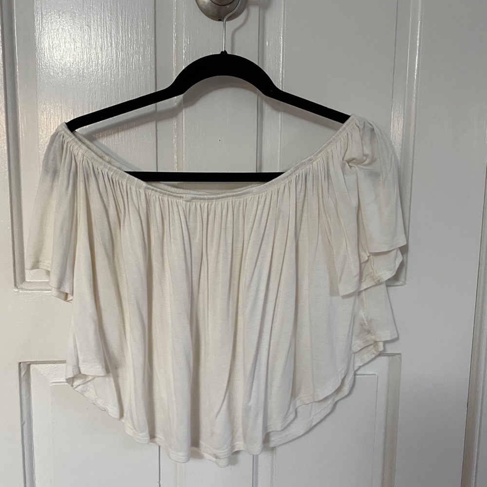 off the shoulder white flowy top